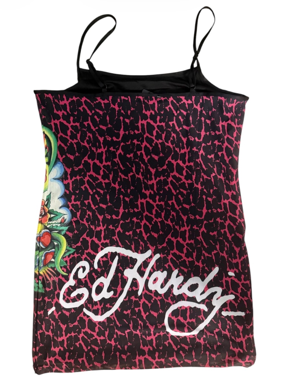Ed Hardy mini COBRA ROSES MESH SLIPDRESS Pink Leopard Print Tattoo Graphic - Picture 4 of 8